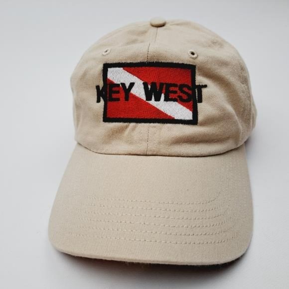 PADI Retro Key West Divers Down Flag Embroidered Relaxed Cotton Dad Hat Cap Tan